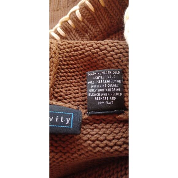 Relativity Brown Knit Snowflake Hoodie Sweater Size XL Nordic Preppy Boho Winter - Picture 6 of 6